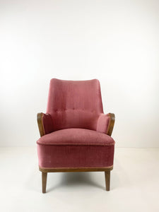 Pink Velvet Armchair model 'Emma'